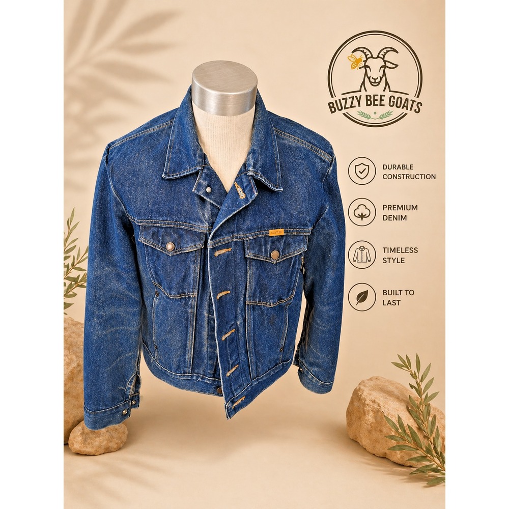 RUSTLER DENIM TRUCKER JACKET VINTAGE BLUE USA WESTERN LARGE WORKWEAR